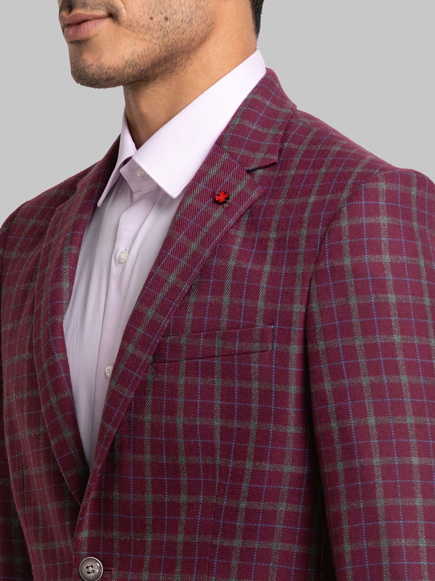Raymond Maroon Regular Fit Checks Blazer