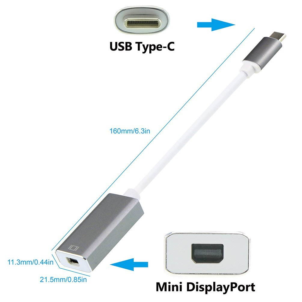 CORN USB 3.1 Type-C to Mini DisplayPort Adapter,Support 4K output with Aluminium Case USB-C to Mini DP Mini DisplayPort Female for Apple New Macbook, ChromeBook Pixel - Silver