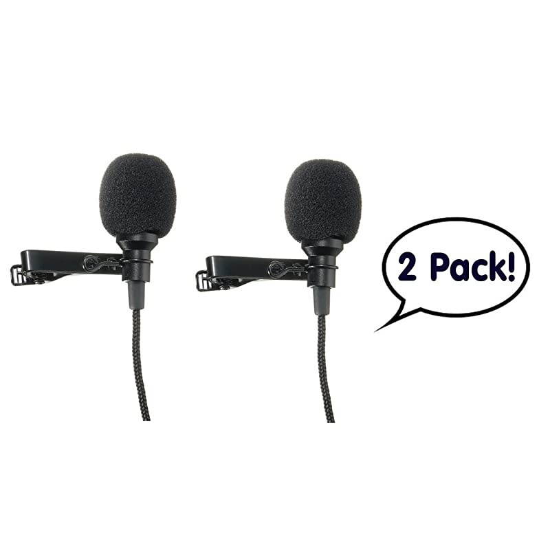 Microphone Lavalier Clipon 2 Pack Omnidirectional Condenser Mic for Apple iPhone iPad iPod Touch Samsung Android and Windows Smartphones Film Interviews Voval Video Recording Black