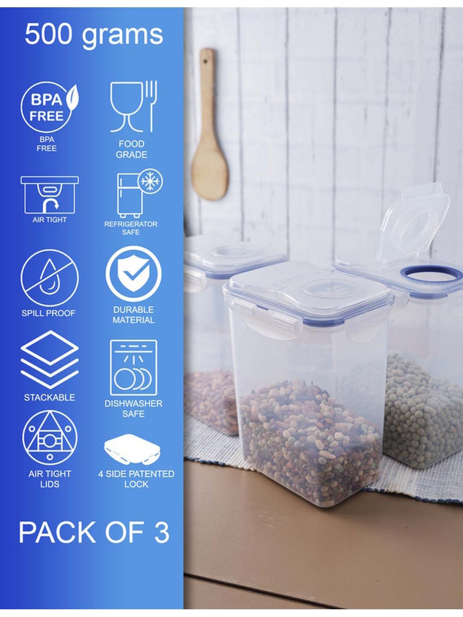 Lock & Lock Transparent Plastic 10.8 cm Food Storage Container (1.8 L) - Set of 3