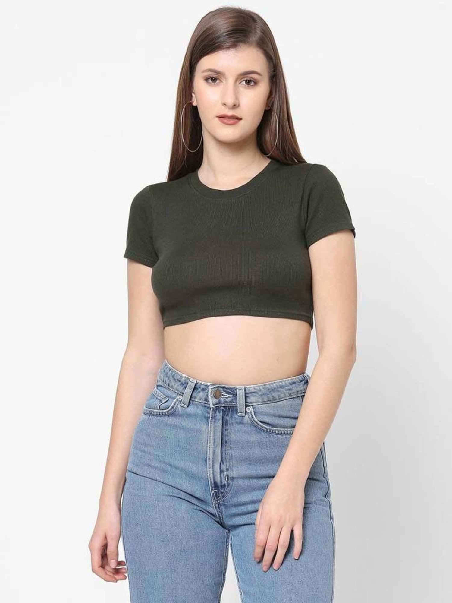 VASTRADO Olive Green Cotton Crop Top