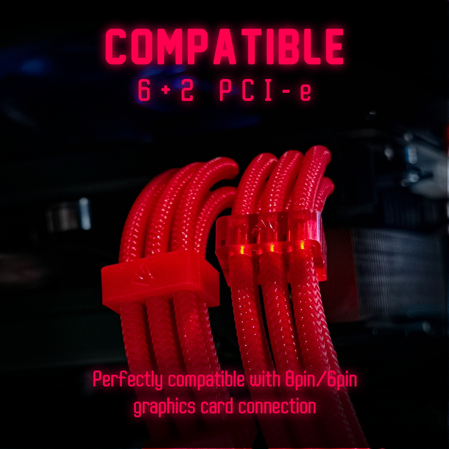 Graphics Card 6+2Pin 8Pin Male to Male Adapter Power Cable for Great Wall Dragon Module Power Supply with Net Cover,Black,about 58cm