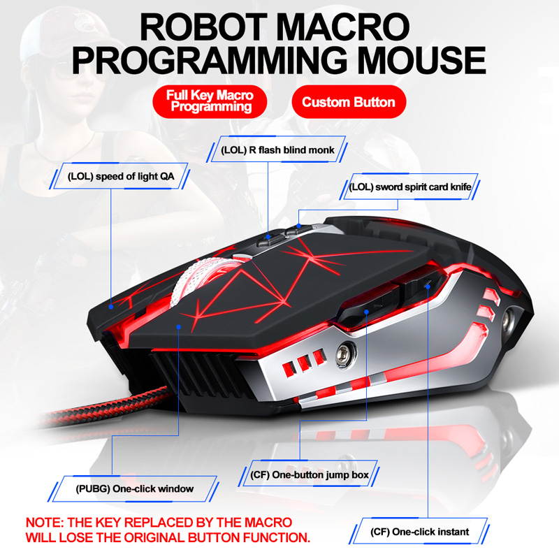 Professional Gaming Mouse 3200DPI LED Optical USB Wired Computer Mice Gamer Mause Cable Game Ergonomic Mouse for Laptop PC