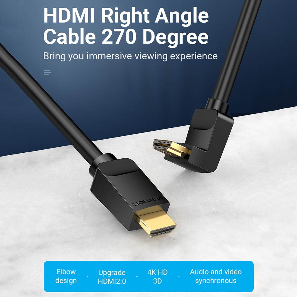 Vention AAQBG 270 Degree HDMI 2.0 Right Angle Cable 4K&3D Digital HD Cable Replacement for TV PS3/4 Splitter Video Audio 1.5m