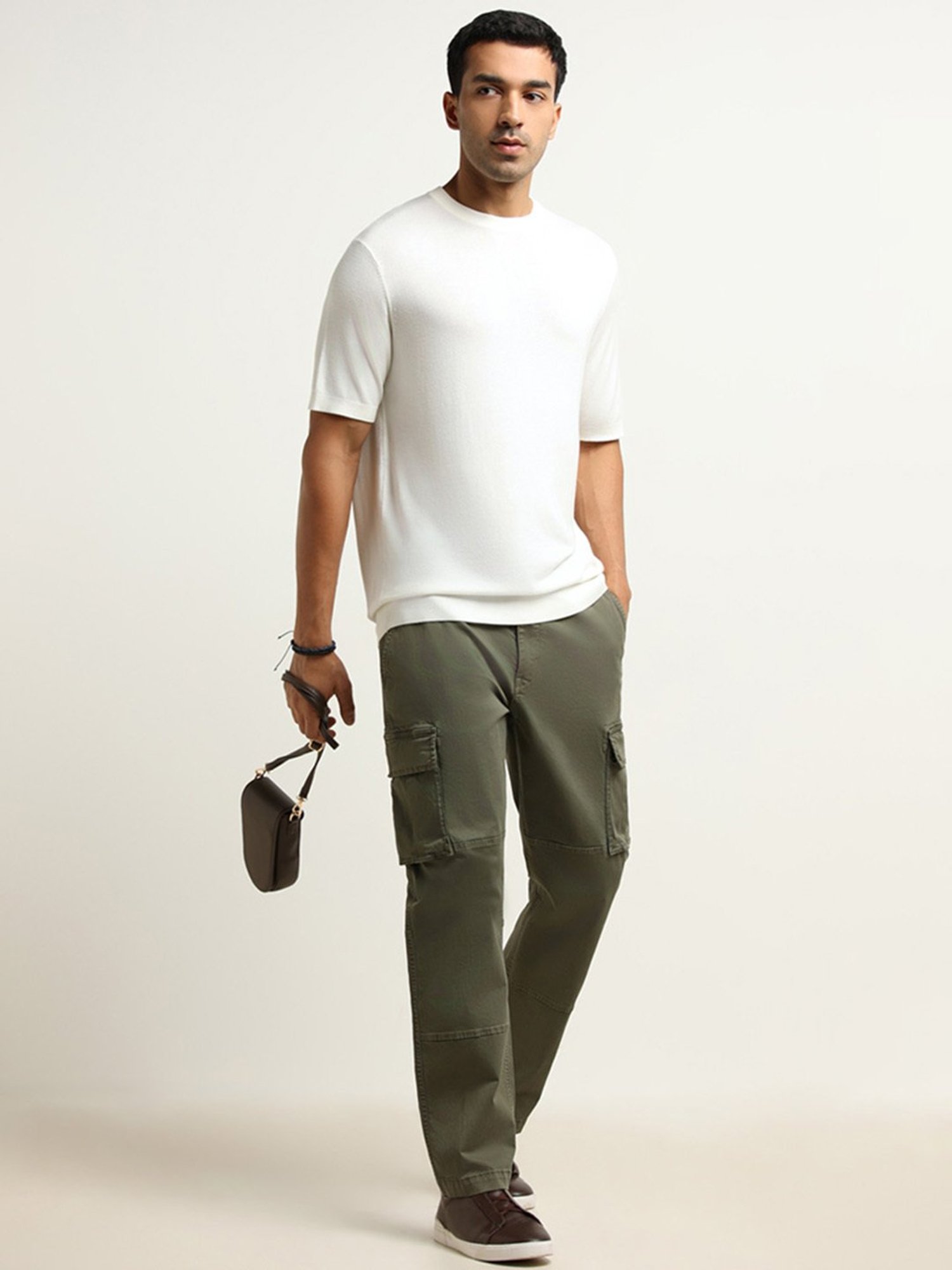 WES Formals by Westside Off-White Slim-Fit Ribbed T-Shirt