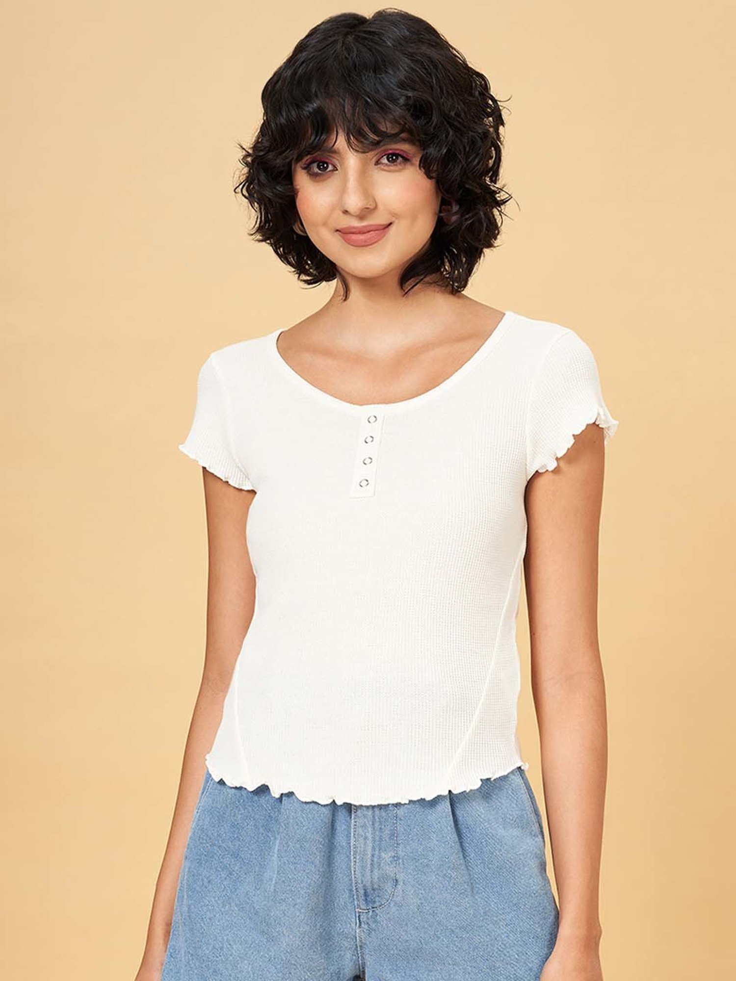 People by Pantaloons Off-White Textured Pattern Top