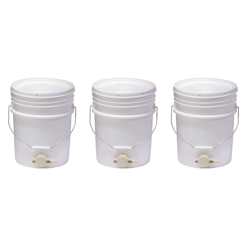 Little Giant BKT5 Plastic Honey Extractor Bucket with Honey Gate Tool for Beekeeping Harvesting, 5 Gallon (3 Pack)