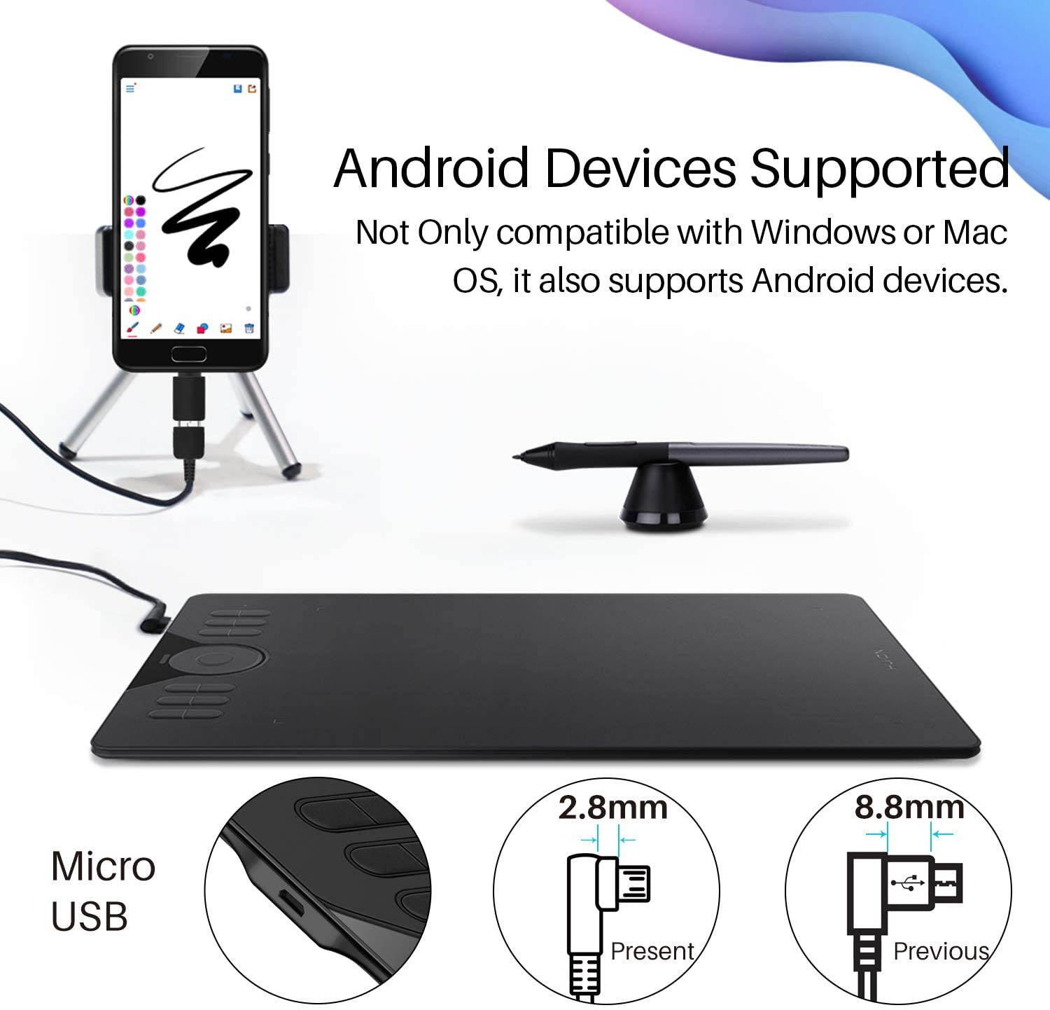 Huion HS610 Graphics Drawing Tablet Android Devices Supported Tilt Function Battery-Free Stylus with 8192 Pen Pressure