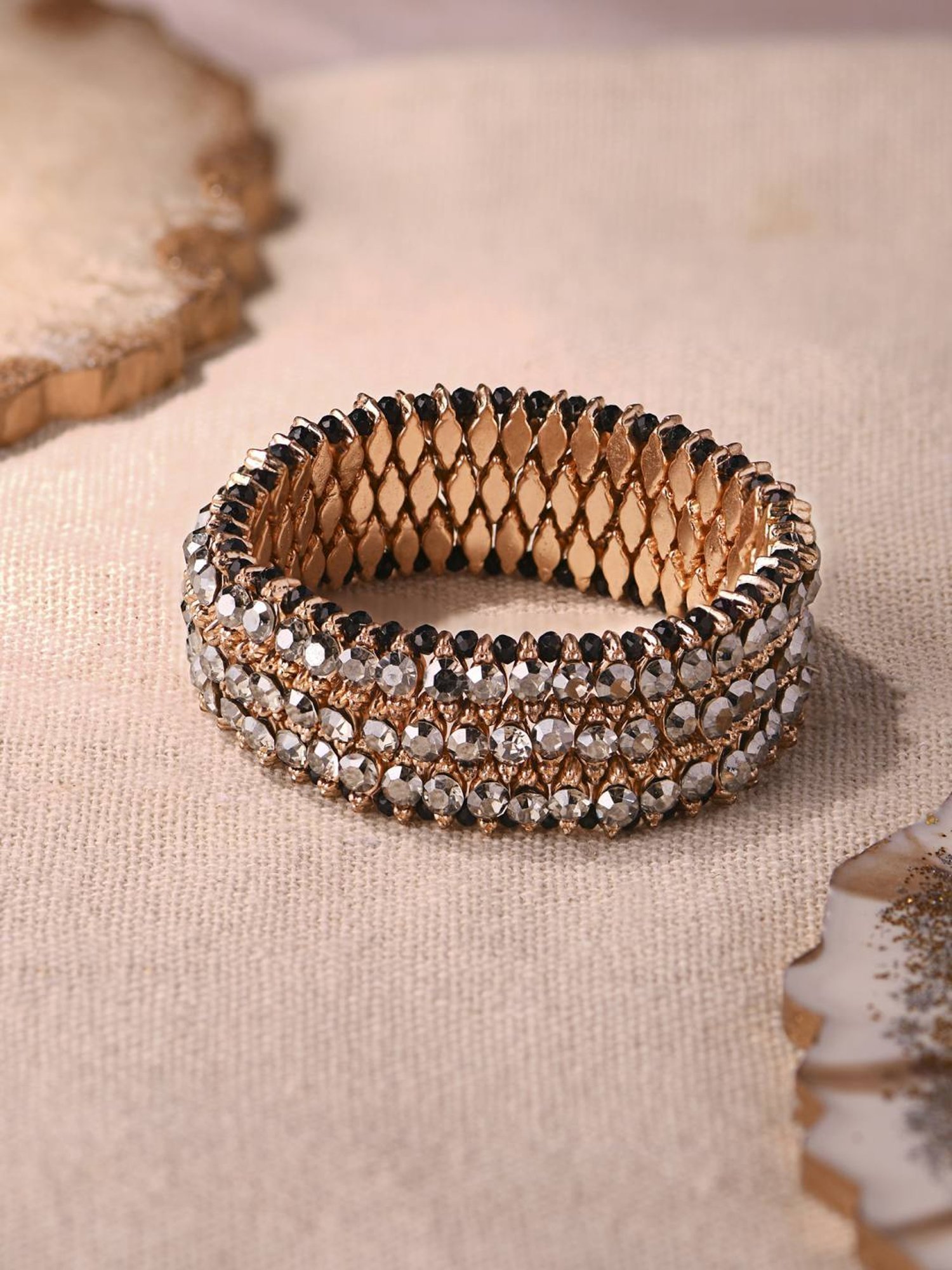 Accessorize London Women's Black Beaded Stretch Wide Bracelet