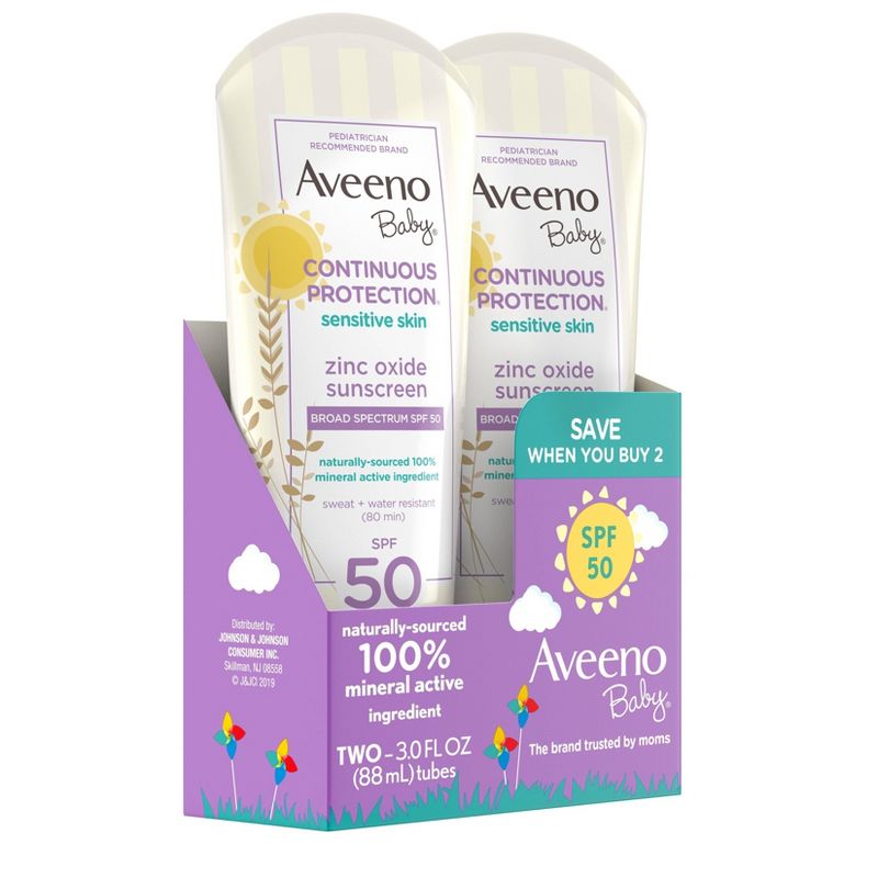 Aveeno Baby Continuous Protection Sensitive Lotion - SPF 50 - 2ct/6 fl oz Total