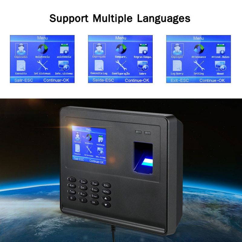 Biometric Fingerprint Attendance Machine 2.8" TFT LCD Display USB Fingerprint Attendance System Time Clock Employee Checking-in Recorder