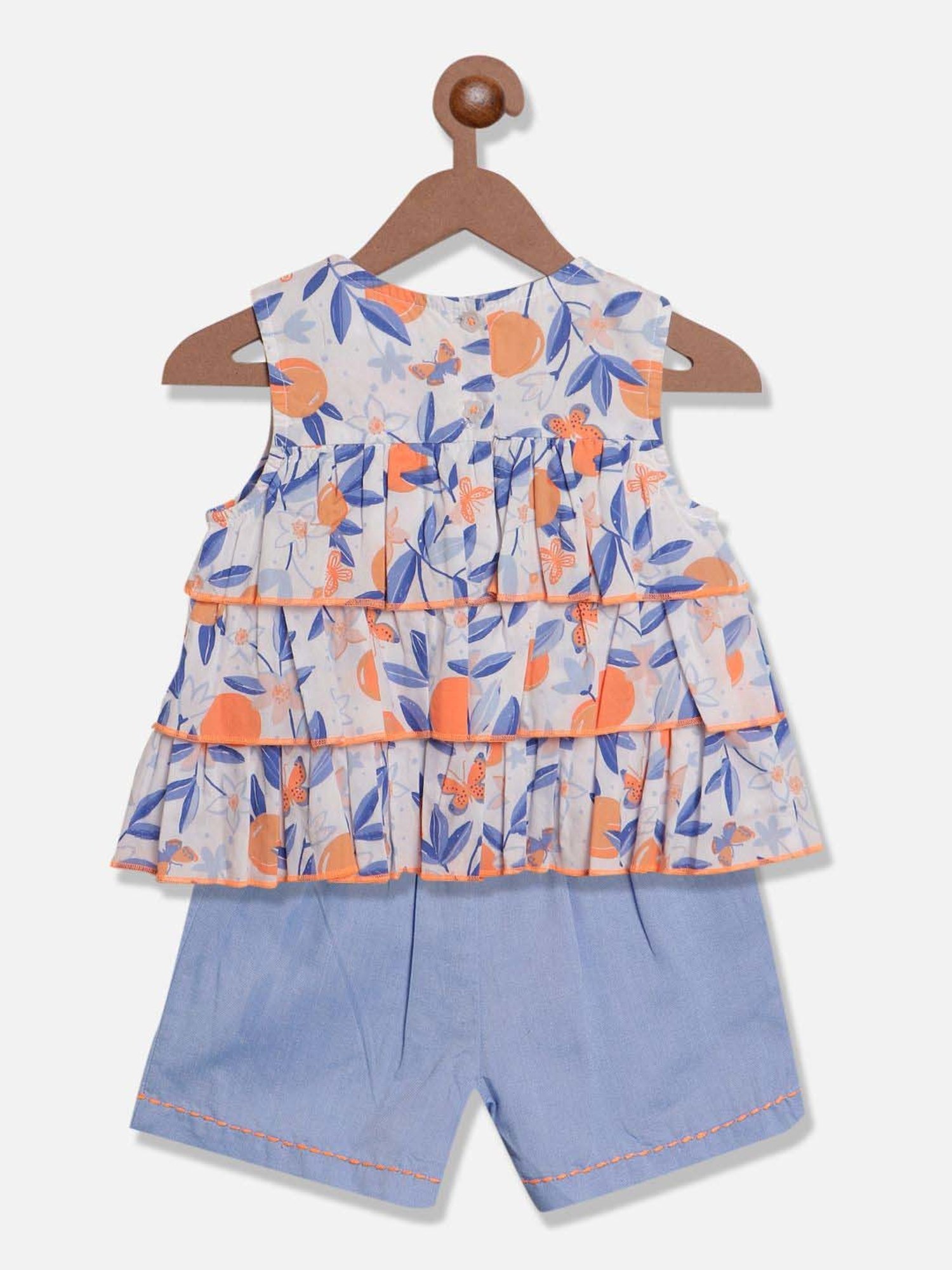 Nauti Nati Kids White & Blue Cotton Printed Top Set