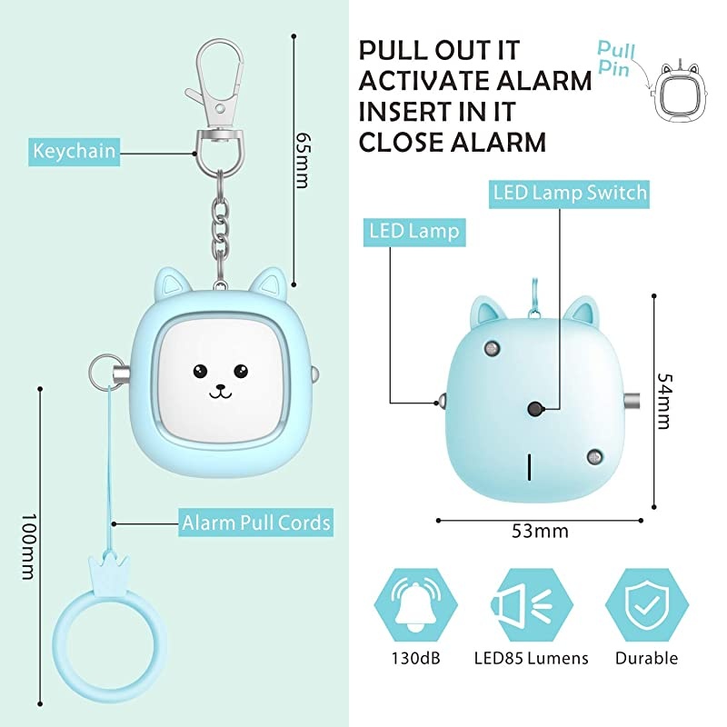 Security Alarm, 3 Pack 130 dB Safe Sound Alarm with LED Lights, Emergency Self-Defense Security Alarm Protection Devices for Women, Men, Children, Elderly (Pink)