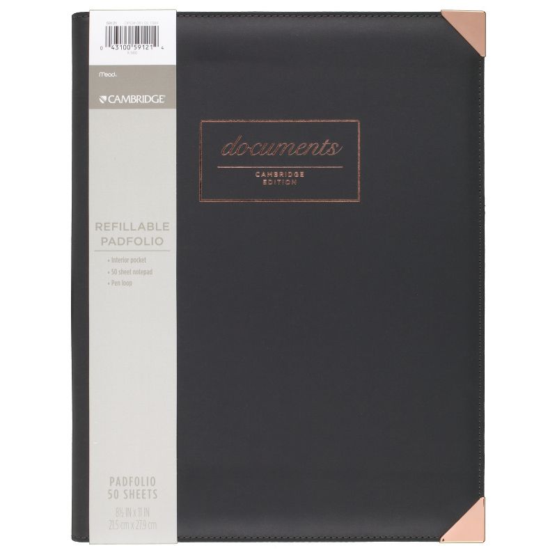 Cambridge 8.5" X 11" Refillable Padfolio 50 Sheet - Black/Gold