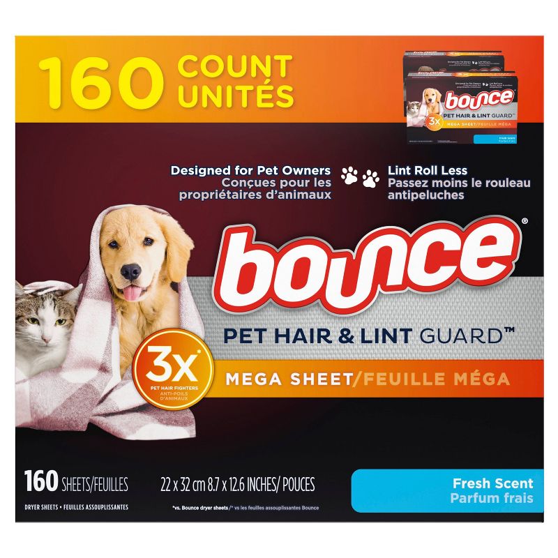 Bounce Fresh Scent Pet Hair and Lint Guard Mega Dryer Sheets - 160ct