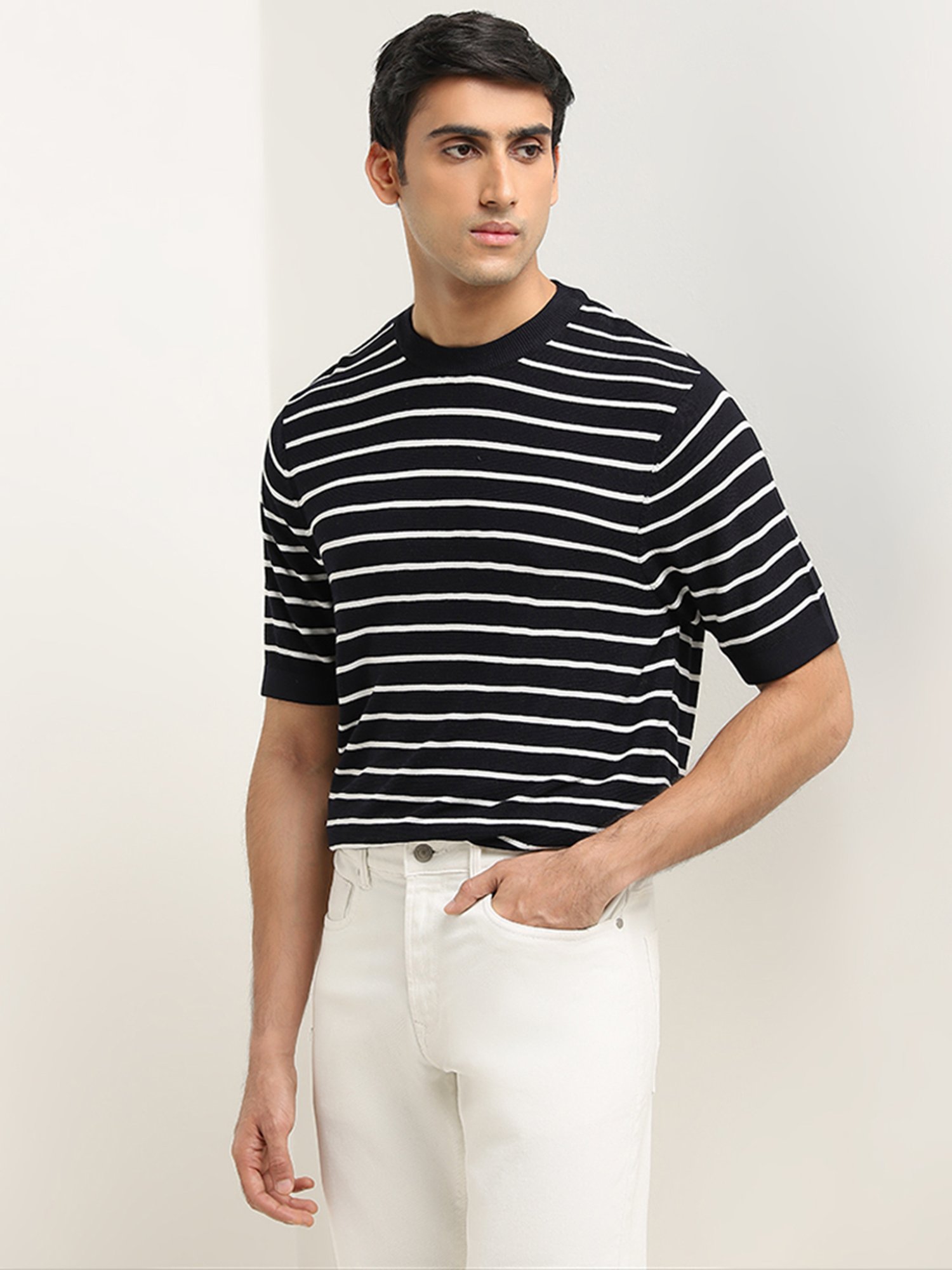 Ascot by Westside Navy Striped Relaxed-Fit T-Shirt