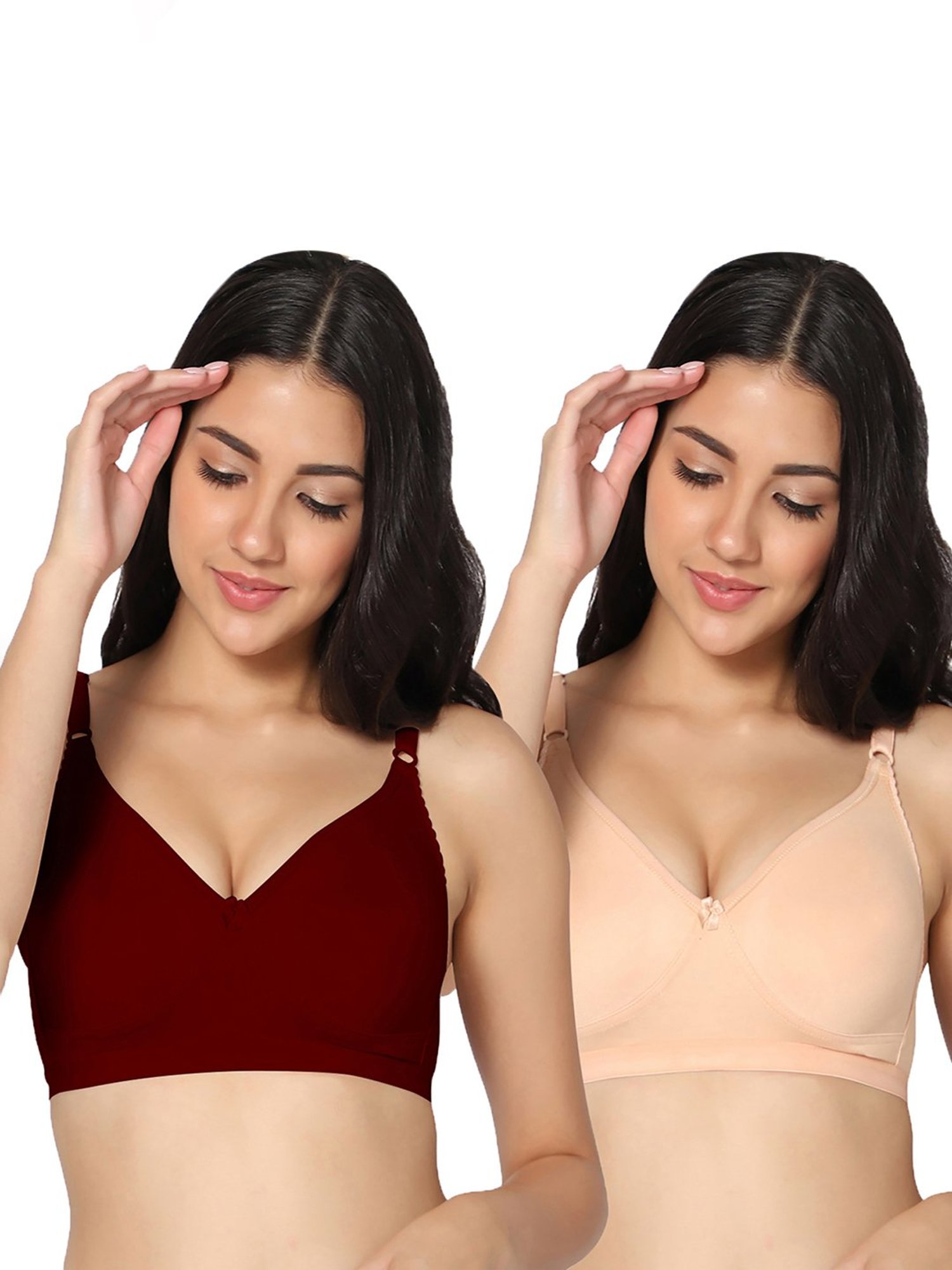IN CARE Maroon & Skin Full Coverage Non-Wired T-Shirt Bra - Pack of 2