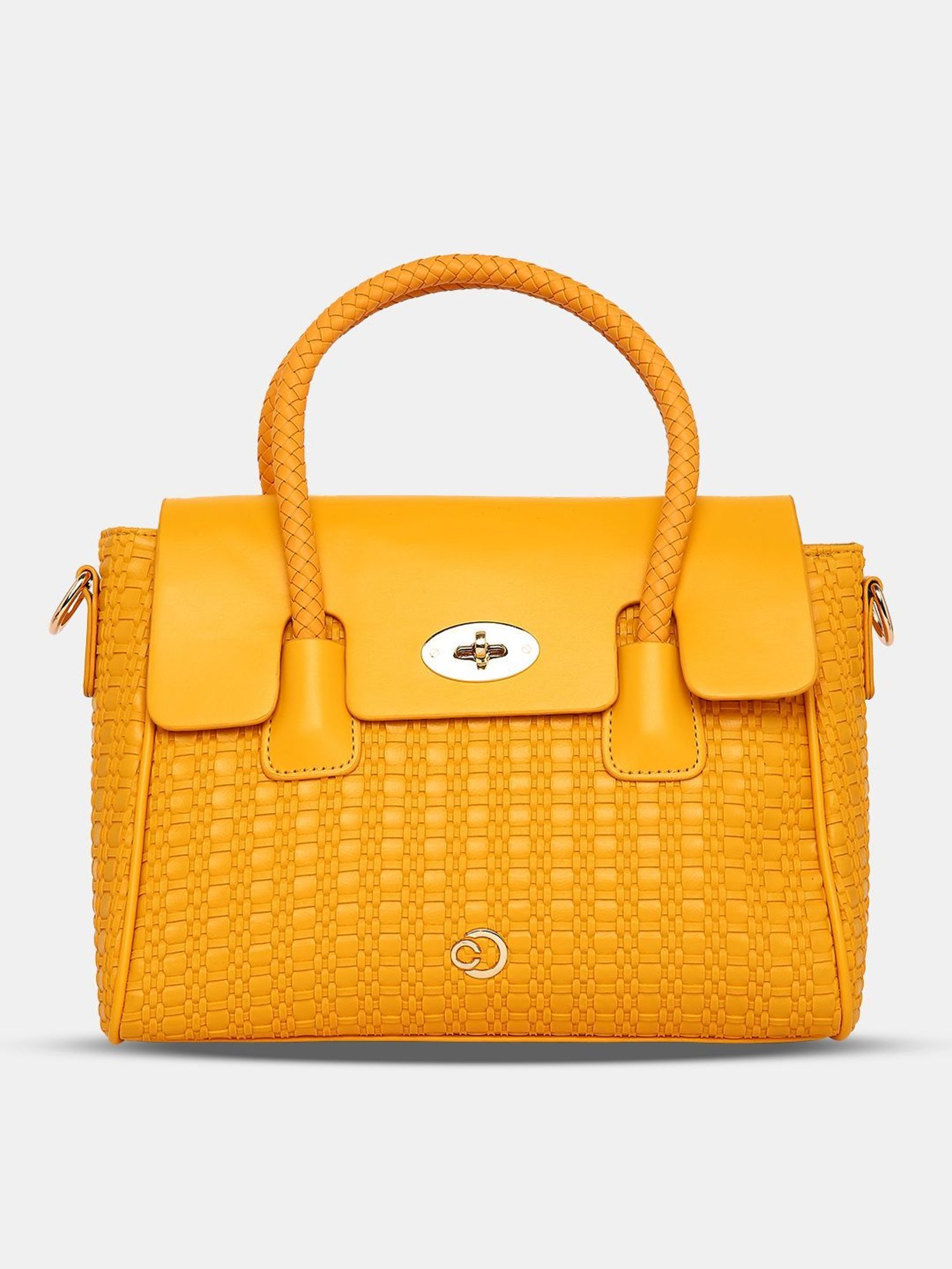 Caprese Yellow Textured Medium Handbag