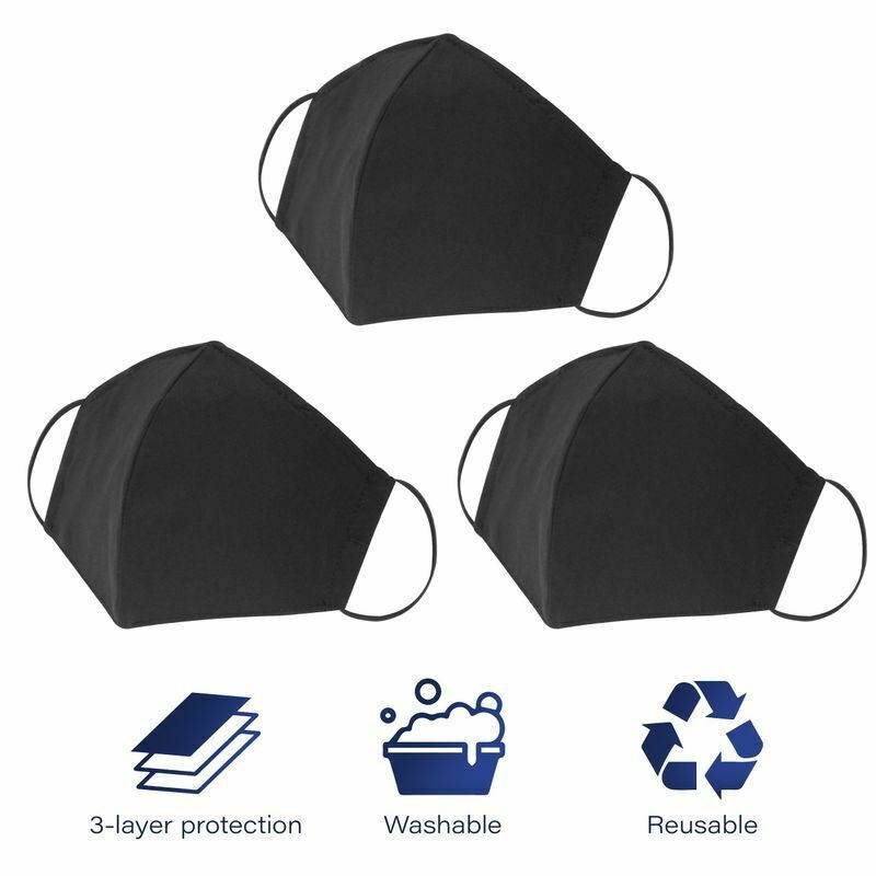 3x Cloth Cotton Face Mask Nose Wire Washable Reusable Men Women One Size Black