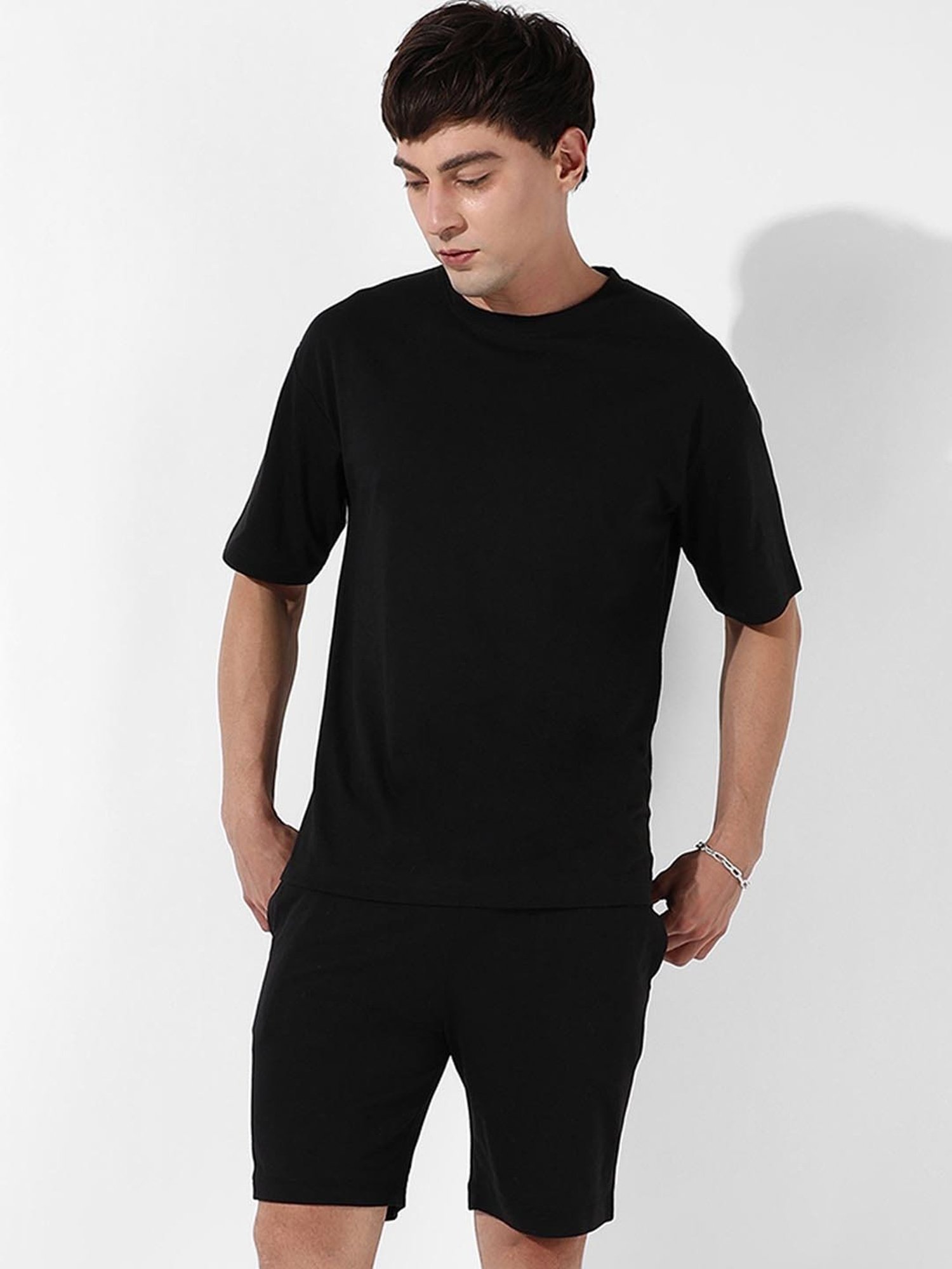 Campus Sutra Black Regular Fit Printed Co-Ord Set