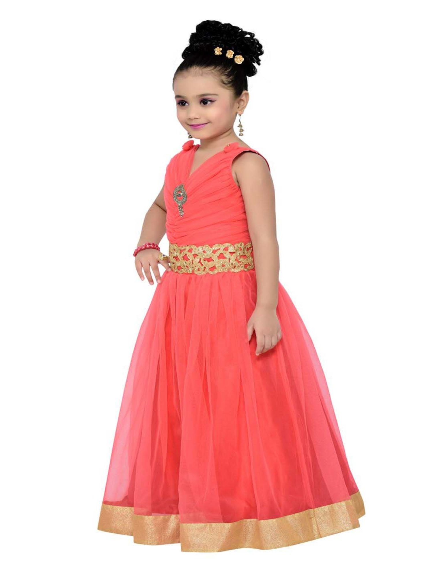 AJ Dezines Kids Peach Zari Work Gown