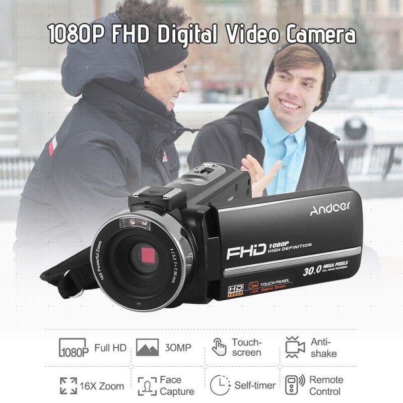 Andoer HDV-301LTRM 1080P FHD Digital Video Camera Camcorder DV Recorder IR Nightshot 30MP 16X Digital Zoom 3.0 Inch LCD Touchscreen with 2pcs Rechargeable Batteries