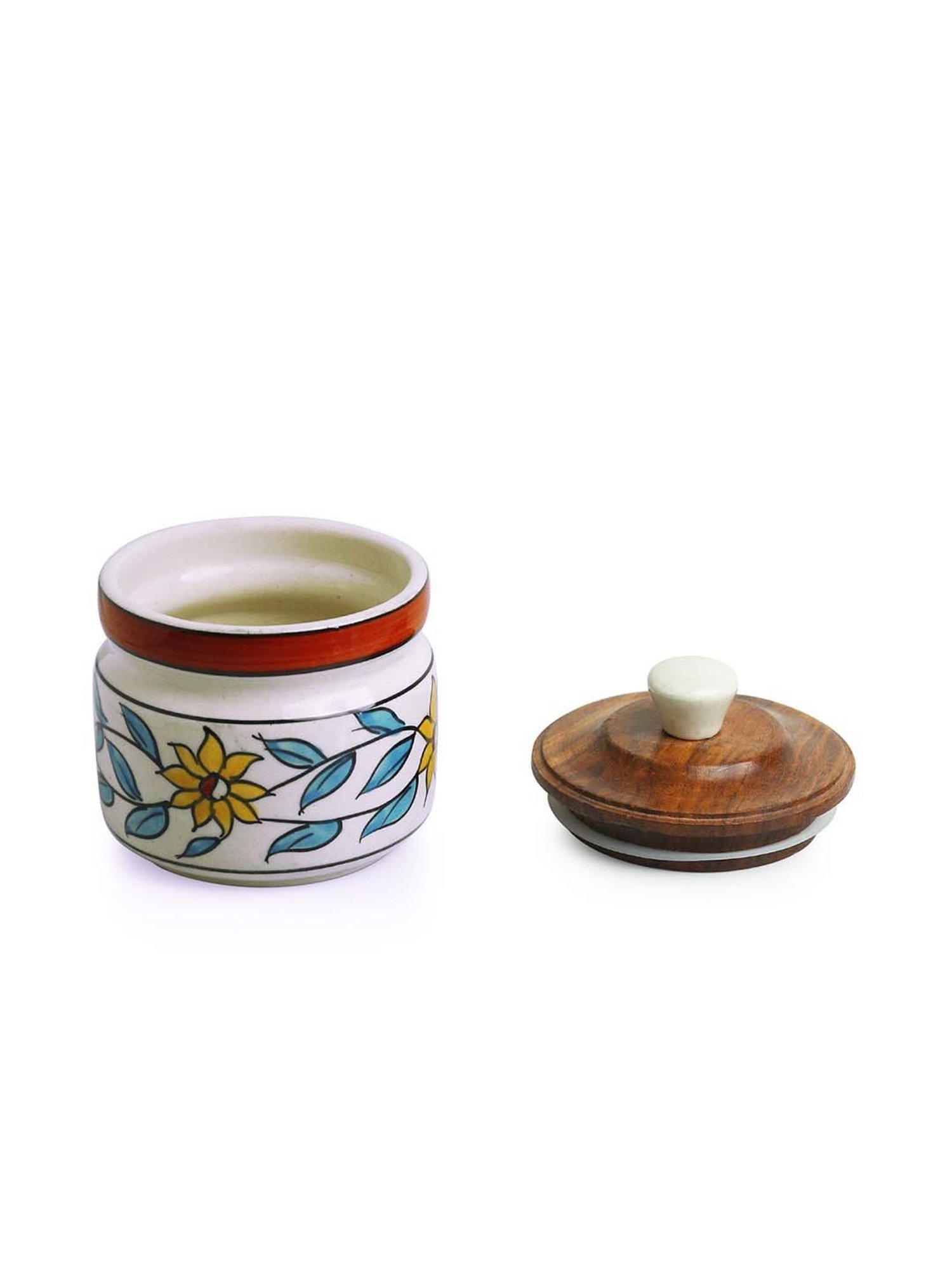 ExclusiveLane White & Brown Ceramic Persian Floral Air-Tight Storage Container - Set of 2