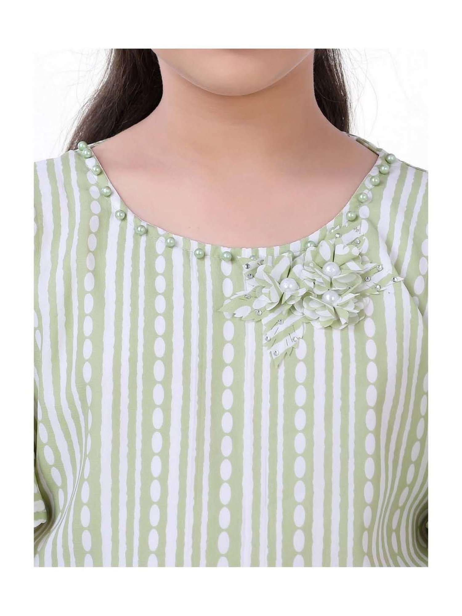 poplins Kids Green & Off-White Cotton Printed Top