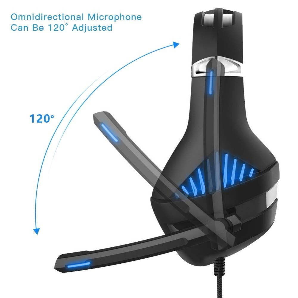 Gaming Headset for Xbox One PS4 PC Stereo Surround Sound Noise Cancelling Over Ear Headphone with Mic LED Light