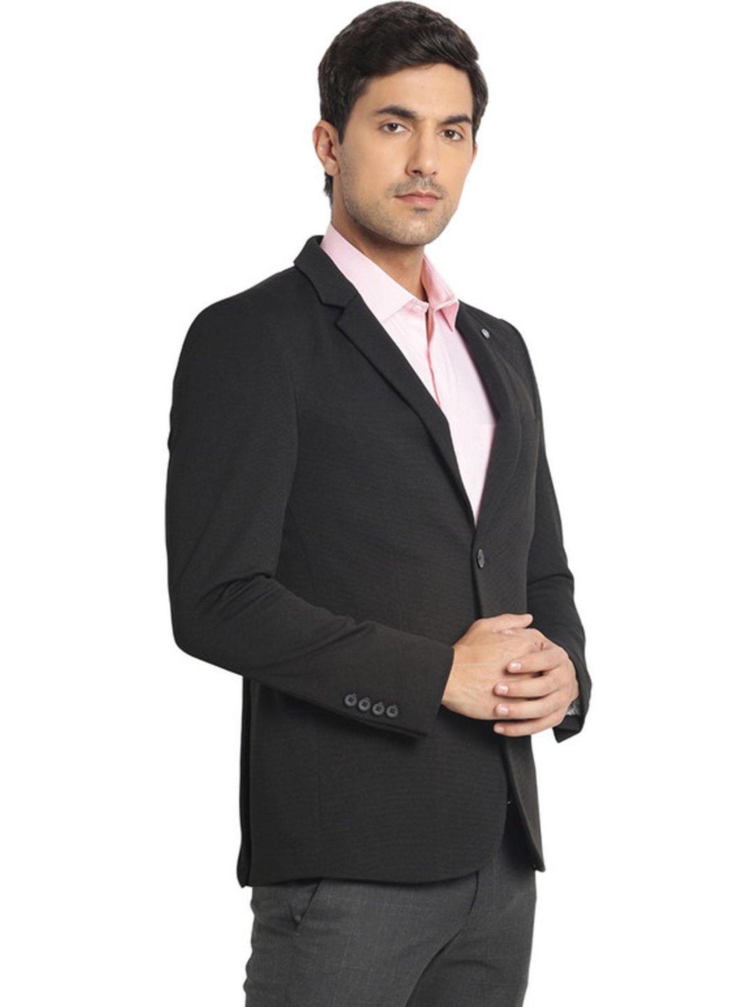 Turtle Black Slim Fit Self Pattern Blazer