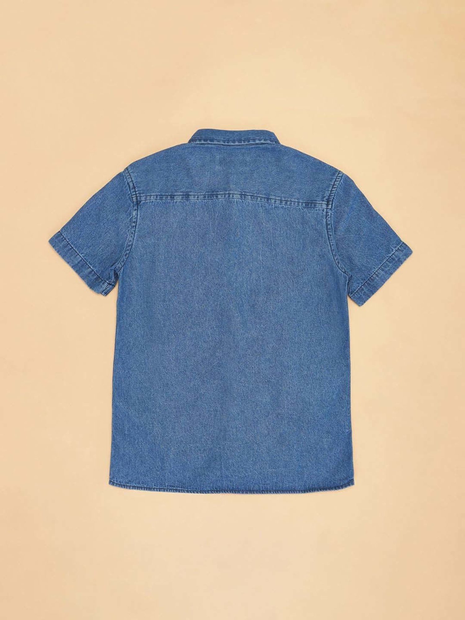 Pantaloons Junior Kids Crystal Blue Cotton Solid Shirts