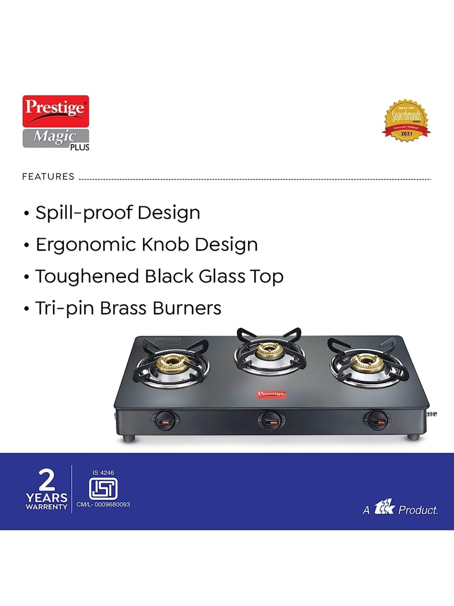 Pigeon Blackline Smart Black Glass Manual Gas Stove (2 Burners)