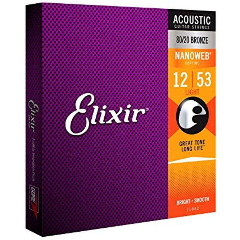 Elixir 11052 Light NanoWeb Ac Guitar Strings 12-53