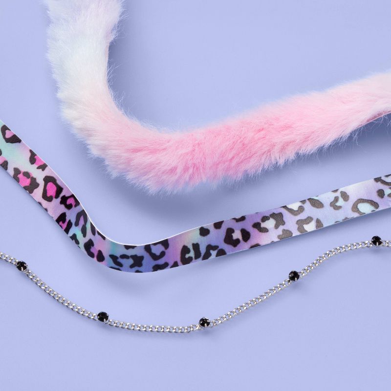 Girls' 3pk Faux Fur and Leopard Choker Necklace Set - More Than Magic™