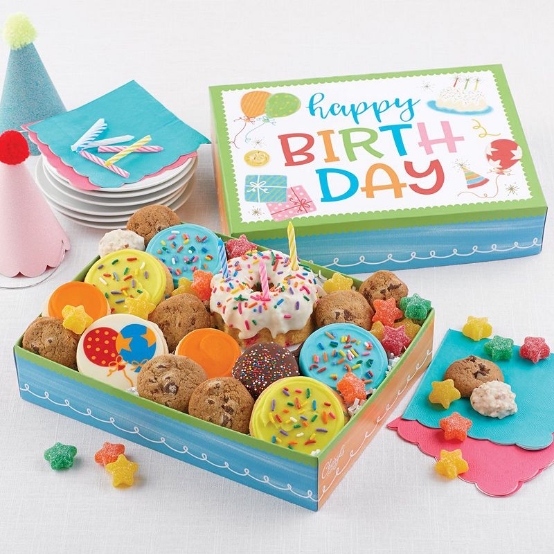 Cheryl's Cookies Birthday in a Box Cookie and Bakery Gift Set with Birthday Cake and candles (20 pieces)