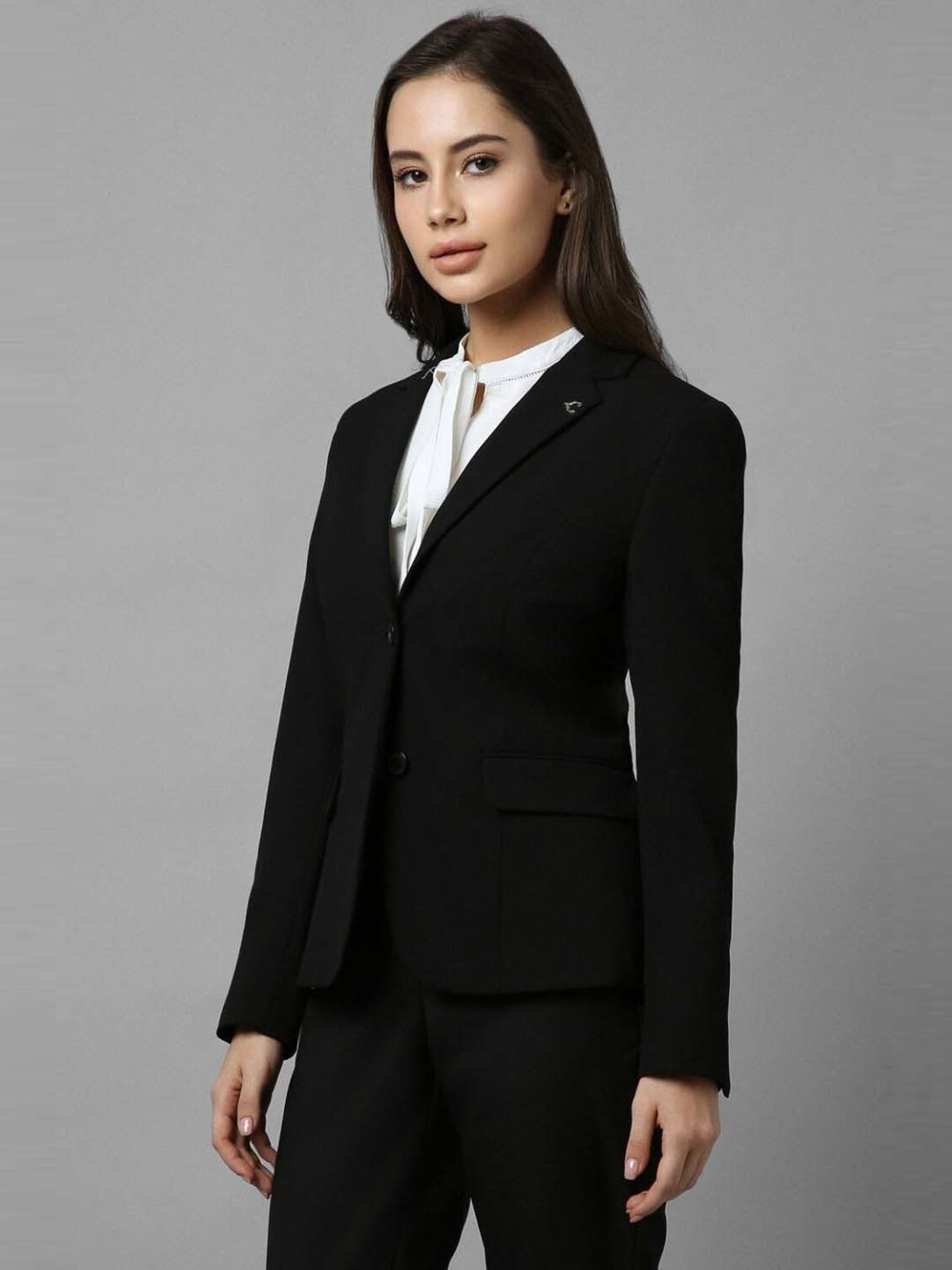 Allen Solly Black Plain Formal Blazer