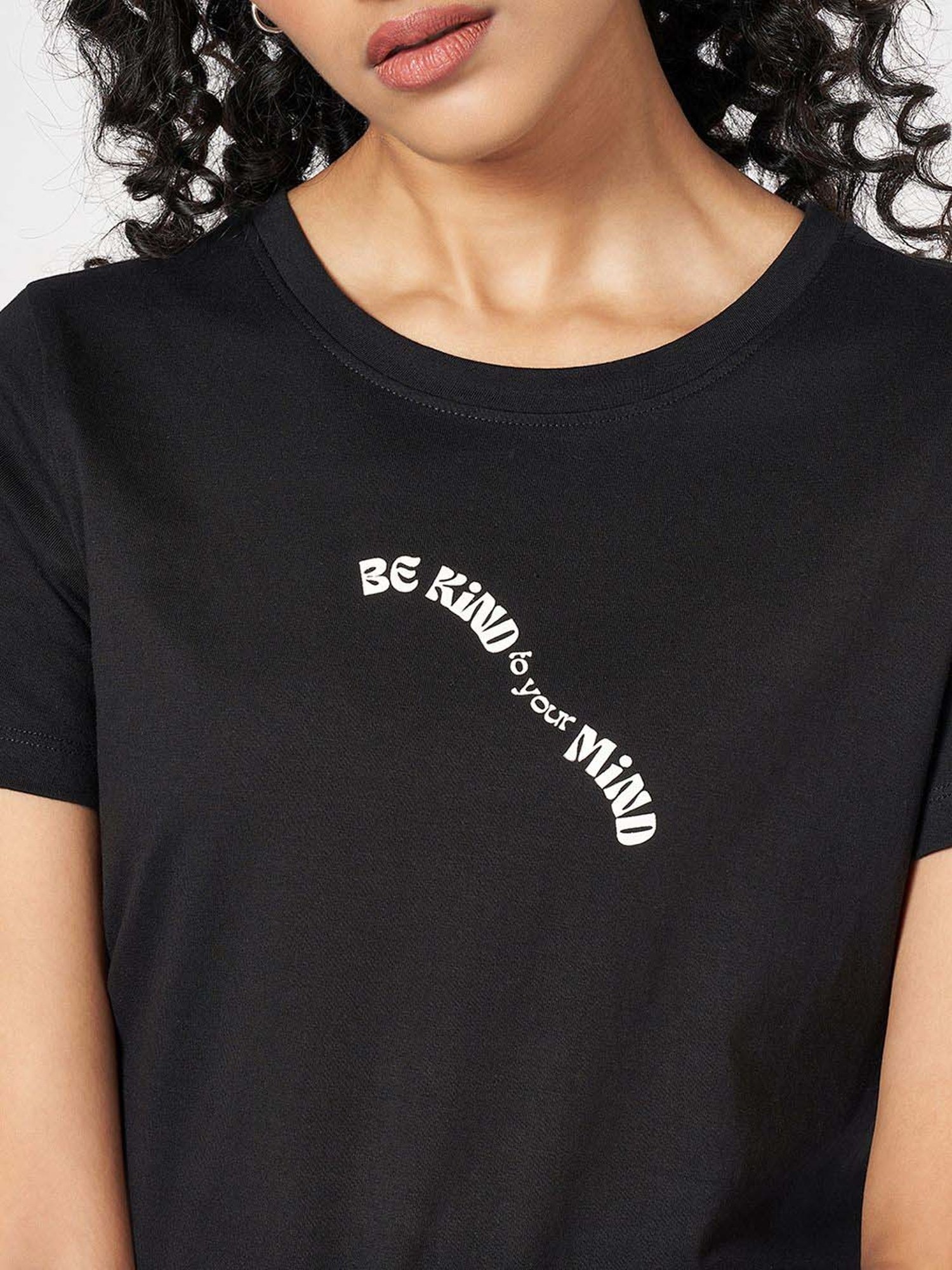 Ajile by Pantaloons Black Cotton Printed T-Shirt