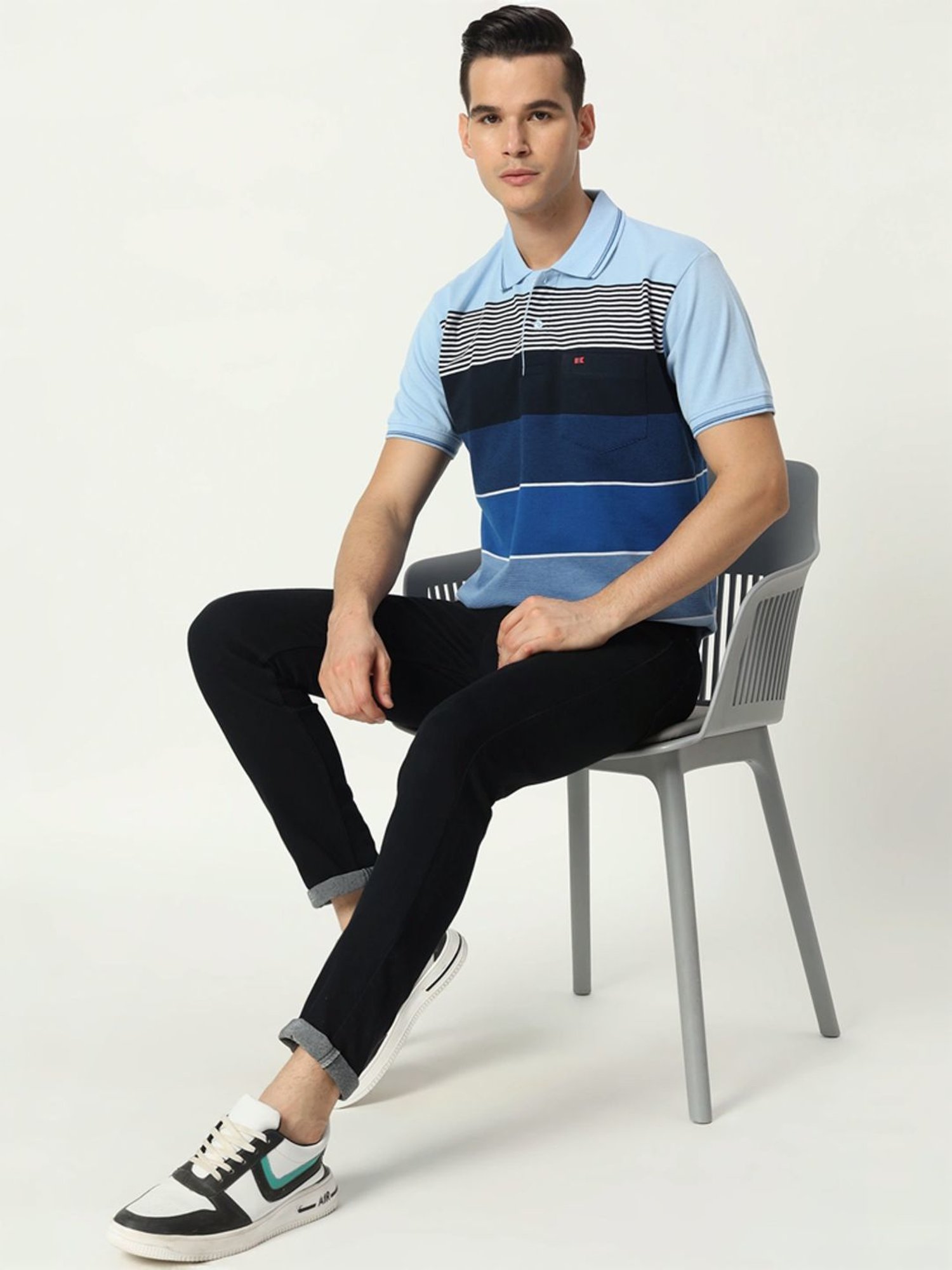 Tab91 Blue Regular Fit Striped Polo T-Shirts