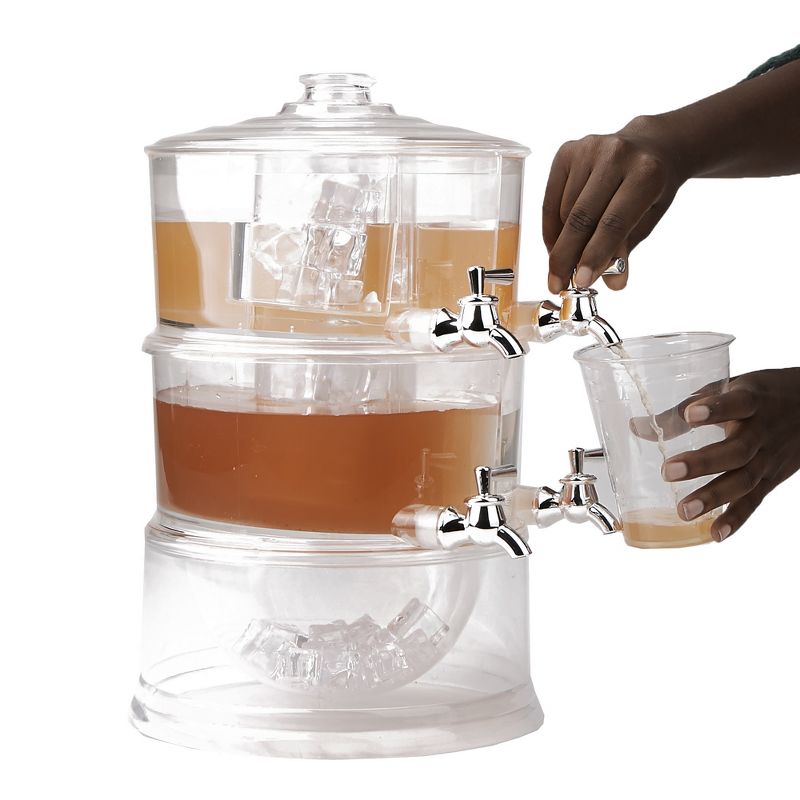 Mind Reader 2 Tier Split Compartment Beverage Drink Dispenser with Spigot and Ice Bucket Bottom