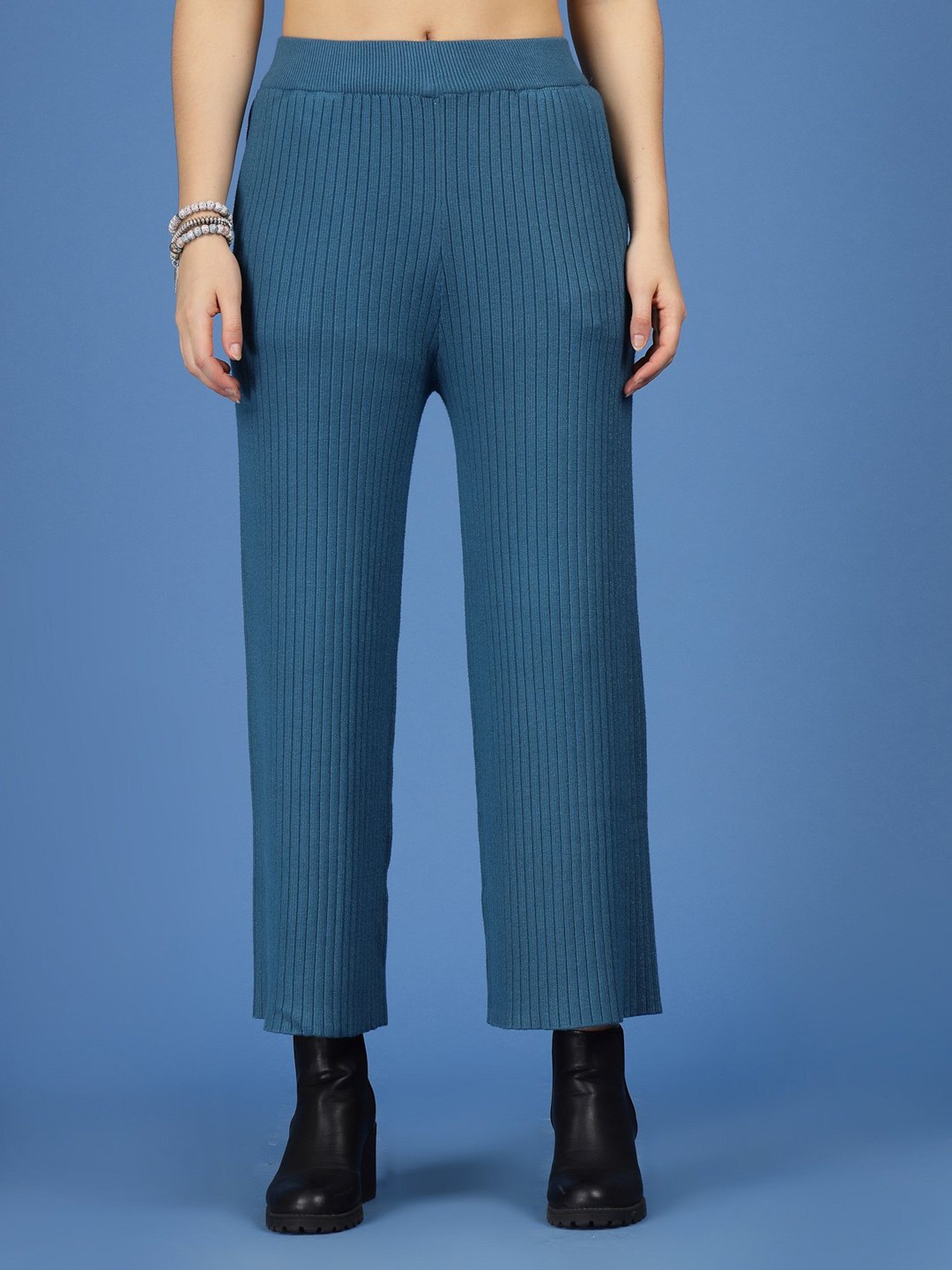 Mafadeny Teal Regular Fit Mid Rise Palazzos