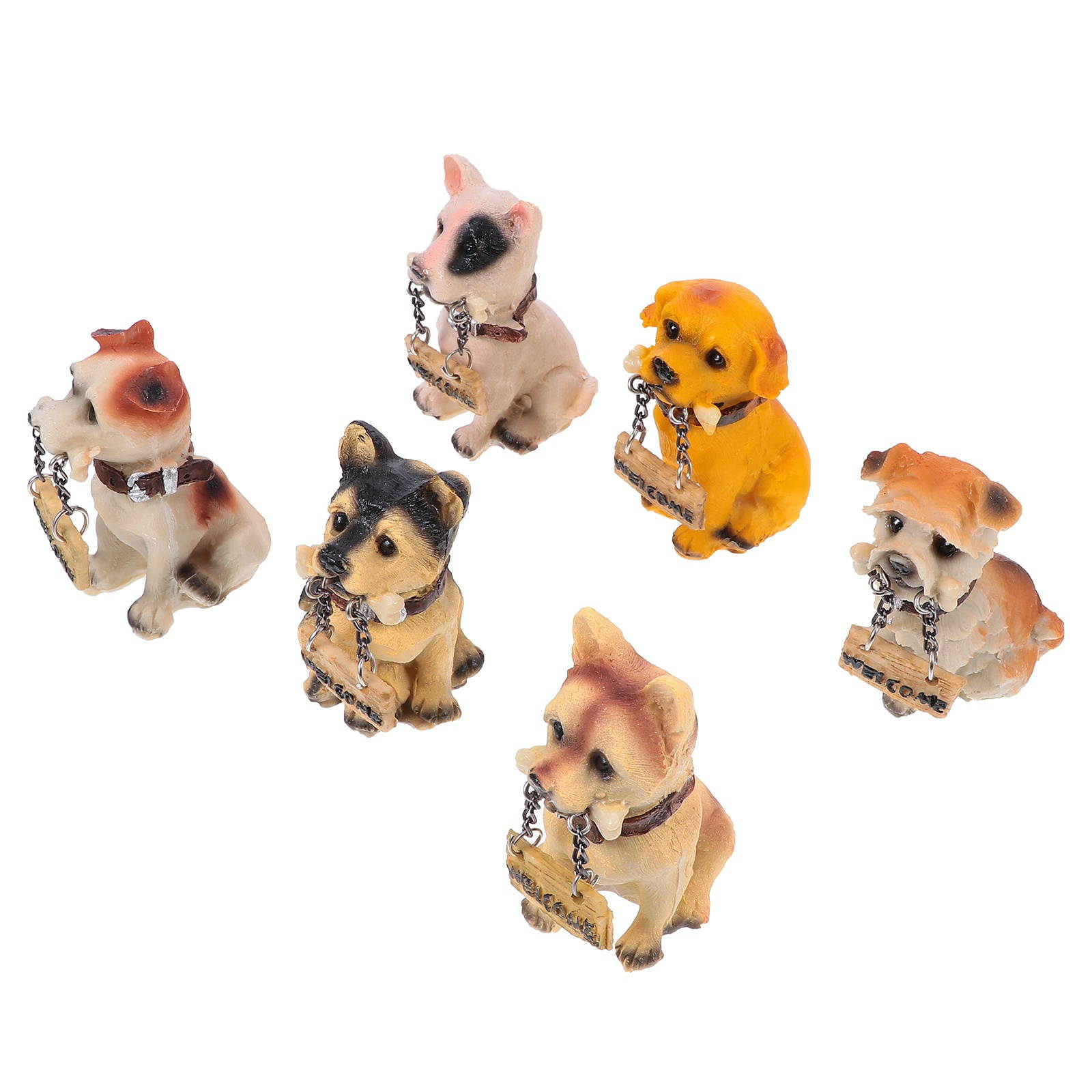 6pcs Lovely Resin Welcome Ornament Courtyard Decorative Craft Shop Welcome Ornament Resin Dog Decor Welcome Figurine