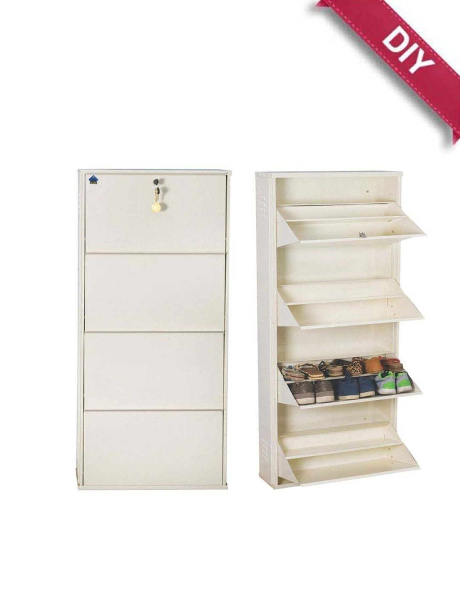 Delite Kom Metal Shoe Rack - 24" 10 Shelf, Double Decker, Ivory, PowderCoat, Wall Mount, DIY