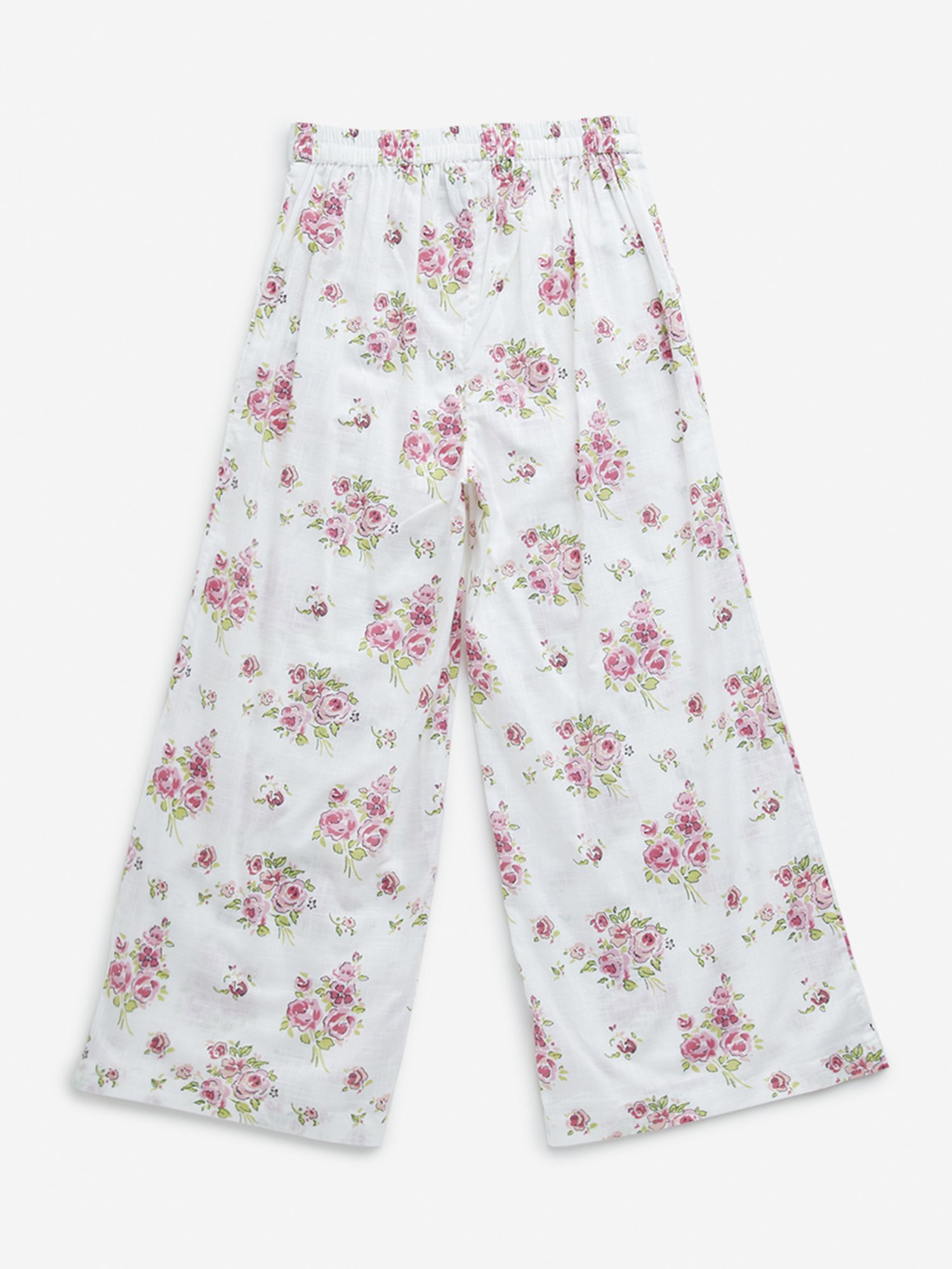 Utsa Kids by Westside White Floral Print High-Rise Cotton Palazzos