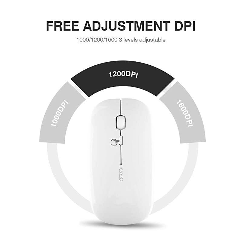 Wireless Mouse Rechargeable  Ultra Thin 1600 DPI Mini 24GUSB Receiver Portable Mobile Silent Optical Cordless Mouse Mice for LaptopPCComputerMac White