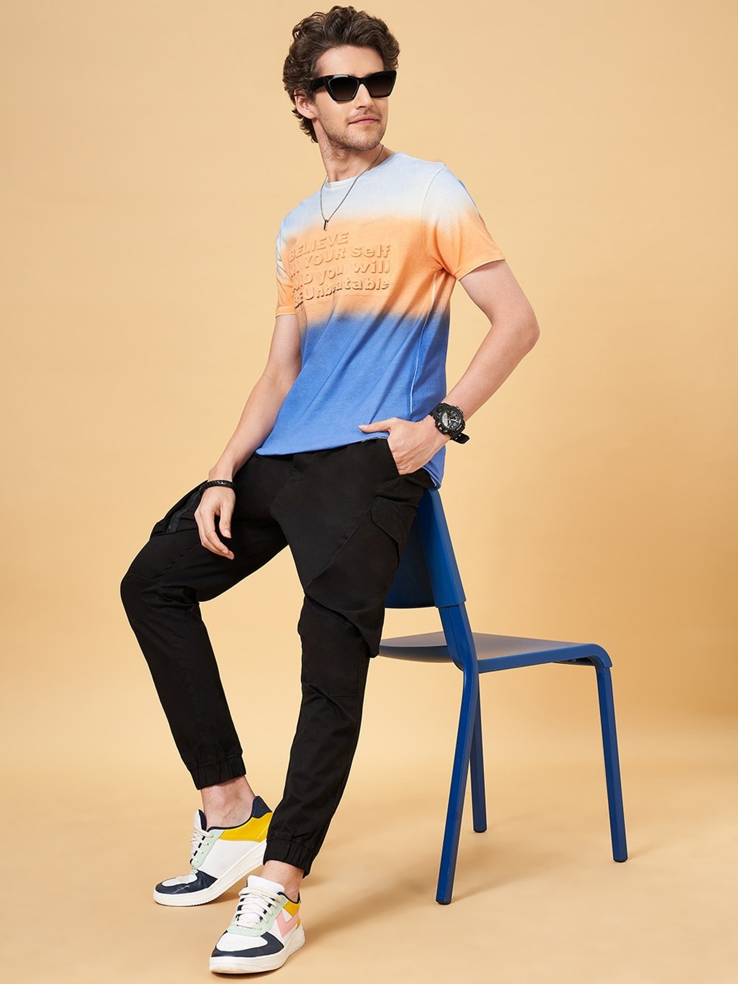 People by Pantaloons Blue Quartz Cotton Slim Fit Printed T-Shirt