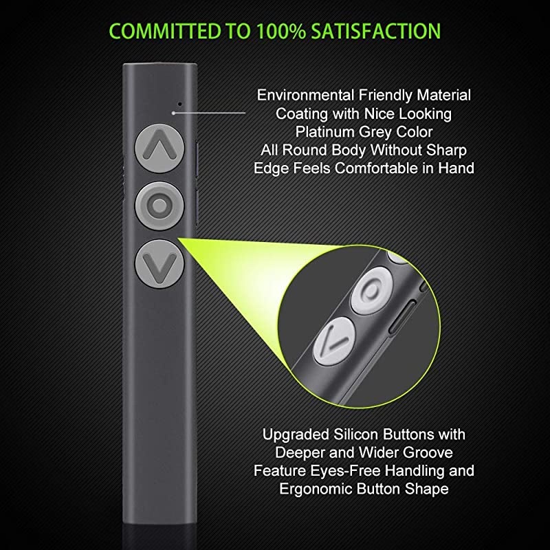 Wireless Presenter Rechargeable Presenter Remote Clicker with Red Laser Presentation Pointer 24GHz Remote Presentation USB Control PowerPoint PPT Clicker for Windows Mac OS Linux