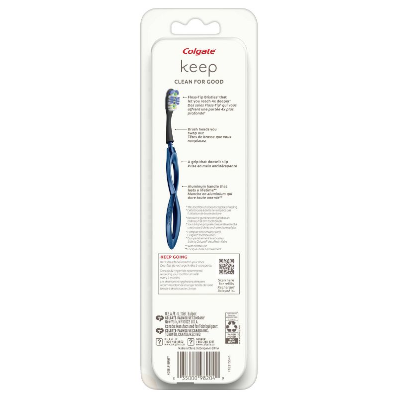 Colgate Keep Manual Toothbrush - Deep Clean Starter Kit with 2 Replaceable Brush Heads - Blue - 1ct
