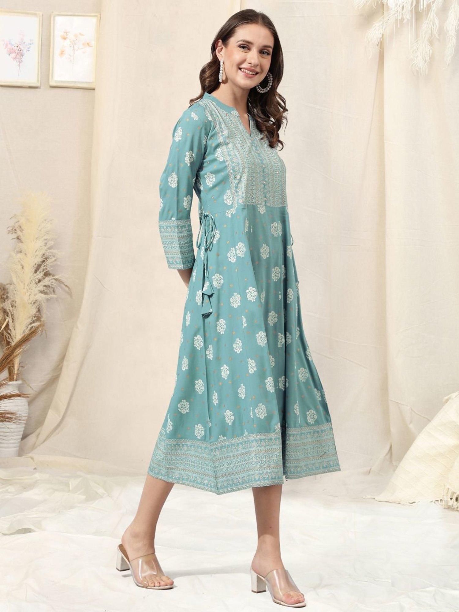 MIRCHI FASHION Blue Embroidered A-Line Dress