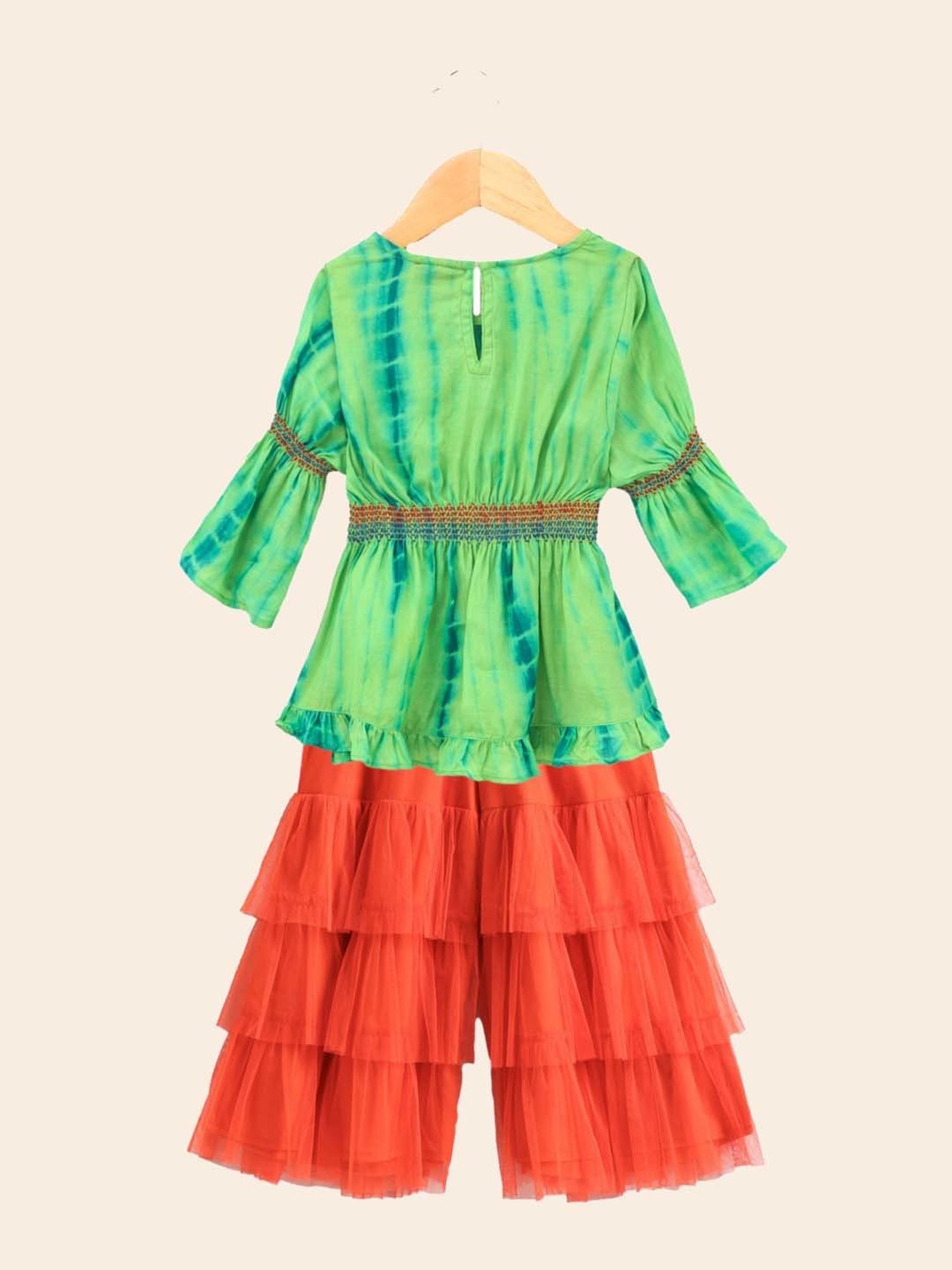 TWISHA Kids Green & Orange Over Dyed Top Set