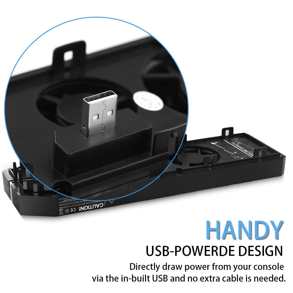 AGPtek 2 Ports USB Hub Cooling Fan for Gaming Xbox One Console Controller, BLACK